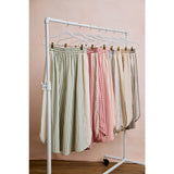 FLORAL EYELET SIDE ELASTIC STRIPES WIDE LEG PANTS