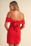 ID7783 OFF SHOULDER MINI DRESS WITH TIED BACK BOW
