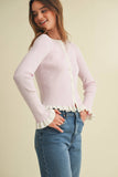 CSW18003 - RIBBED CARDIGAN WITH RUFFLED TRIM COLOR CONTRAST