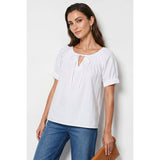 Keyhole Tie Neck Short Sleeve Blouse