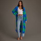 Royal Blue & Green Striped Duster Cardigan