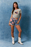"DOG WITH FLAG" GRAPHIC SHORT SLEEVE CREW NECK SWEATER TOP