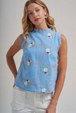 FLORAL EMBROIDERED A LINE SLEEVELESS TOP