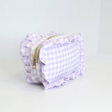 Gingham Ruffle Zipper Pouch Embroidery Friendly Cosmetic Bag