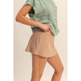 Ribbed Elastic Waist Mini Skort