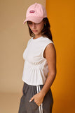 PT19612 Side Pleats Sleeveless Tee