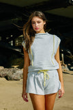 P5817 Contrast Binding Waist Drawstring Solid Terry Shorts