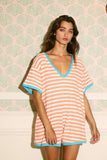 R5596A Striped Knit Binding Details V-neck Romper
