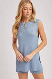 SLEEVELESS SIDE SLIT & SHORT KNIT SWEATER SET