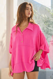 T2195B Oversized Drawstring Tie Sleeves Solid Top