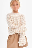 Striped Open Back Brushed Knit Top