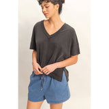 Oversized V-Neck Short Sleeve Top