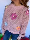 Flower Appliqué Sweater