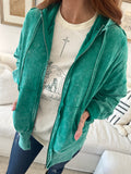 Kelly Green Acid Wash Zip Up Pullover