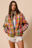 Bleached Vintage Plaid Quilted Jacket With Pockets