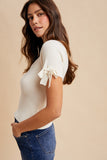 Bow Detailed Sleeve Rib Knit Top