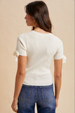 Bow Detailed Sleeve Rib Knit Top