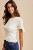 Bow Detailed Sleeve Rib Knit Top