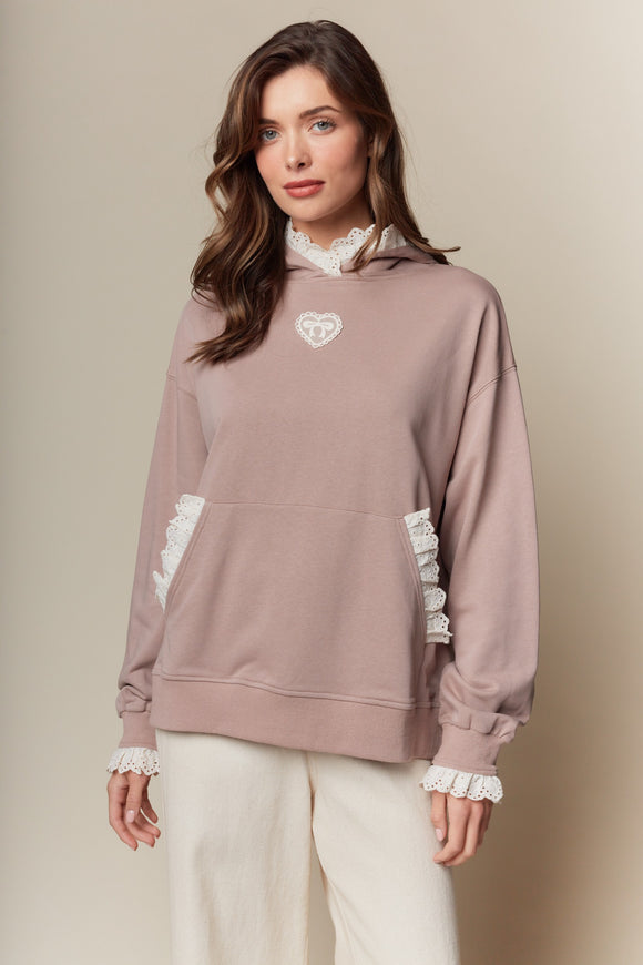 Lace Ribbon Sweat Hoodie