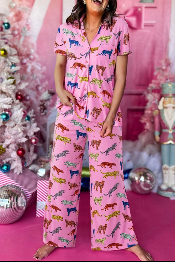 Pink Cheetah Pants Set