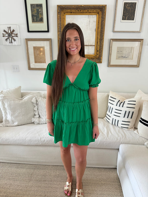 Kelly Green Short Sleeve Tiered Dress