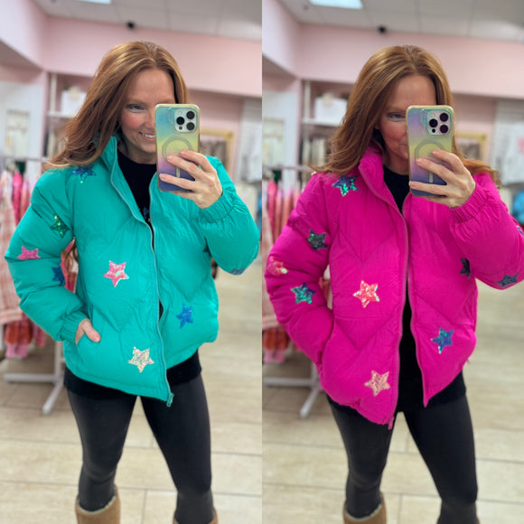 Star Sequin Puffer Jacket