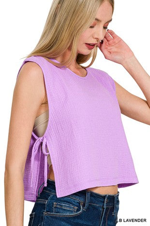 Double Gauze Side Tie Sleeveless Top