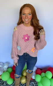 Flower Appliqué Sweater