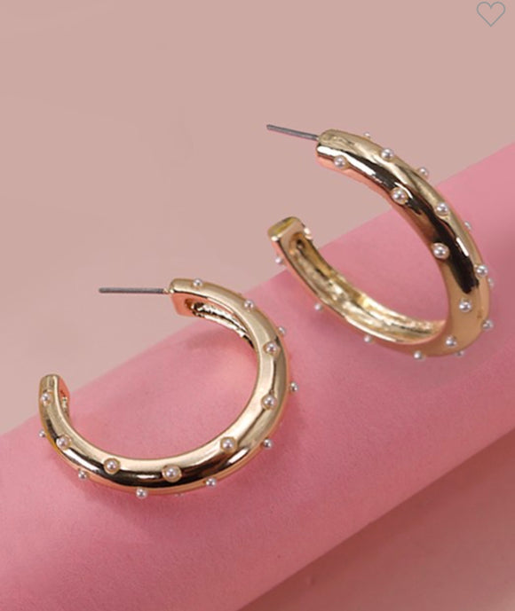 Pearl Studded Hoop Earrings