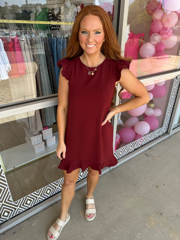 Maroon Katie Ruffle Dress