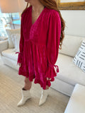 Pink Velvet Ruffle Dress