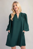 Hunter Green Flutter Sleeve Dress