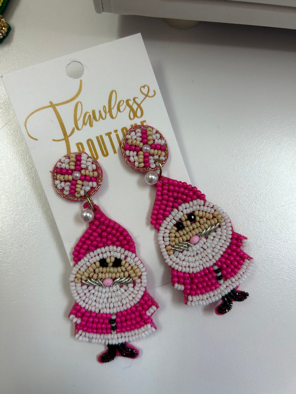 Pink Santa Beaded Earrings
