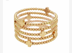 Gold Cross Beaded Bracelet-Set of 5