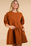 Camel Puff Sleeve Dress