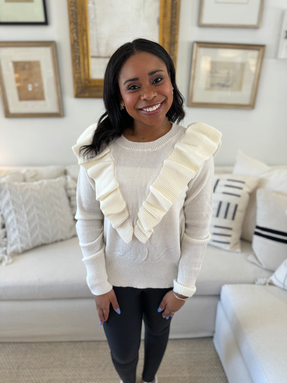 The Camille Ivory Ruffle Sweater