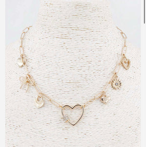 Rhinestone Heart Charm Necklace