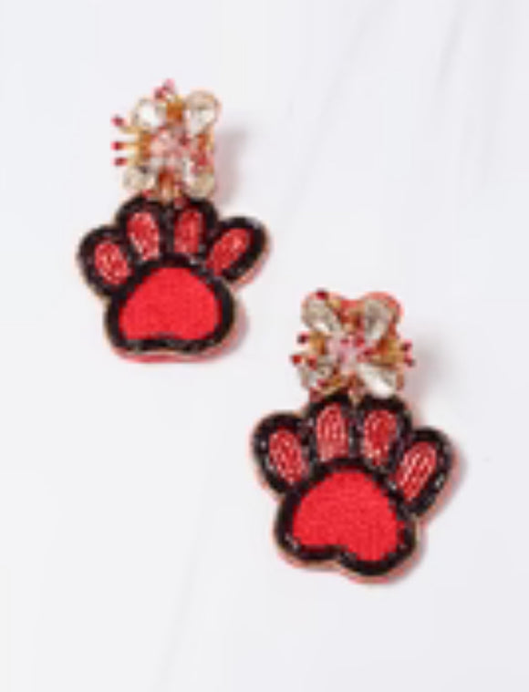 Red Paw Print Earrings