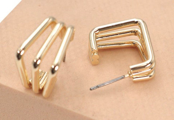 Mini Square Triple Huggie Earrings