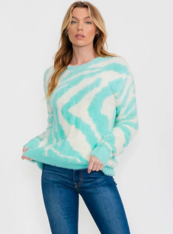 Mint Zebra Print Sweater