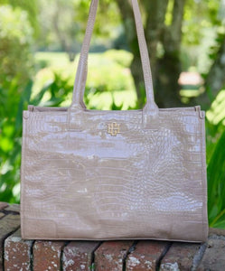 Shane Tote Taupe Patent Snake