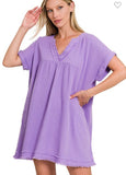Lavender Gauze V-Neck Dress