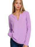 Waffle Knit V-Neck Long Sleeve Top