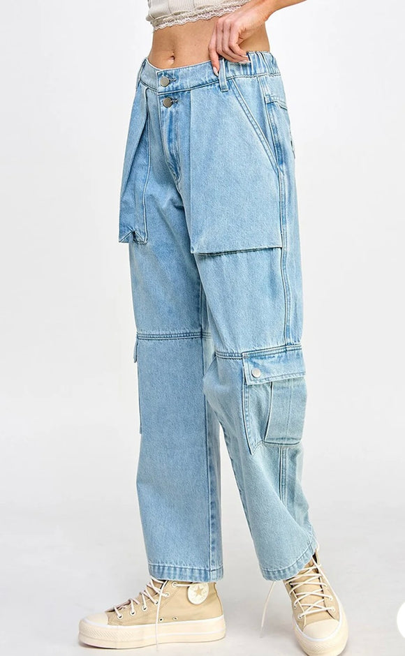 Light Wash Denim Wide Leg Pants