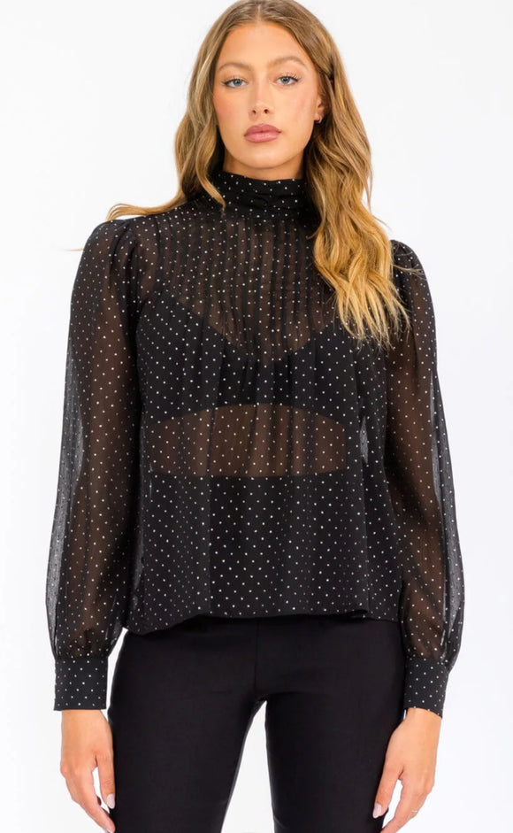 Black Shimmer Sheer Top