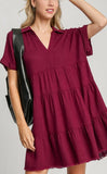 Merlot Ruffle Tiered Dress