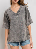 Black Mineral Wash V-Neck Top