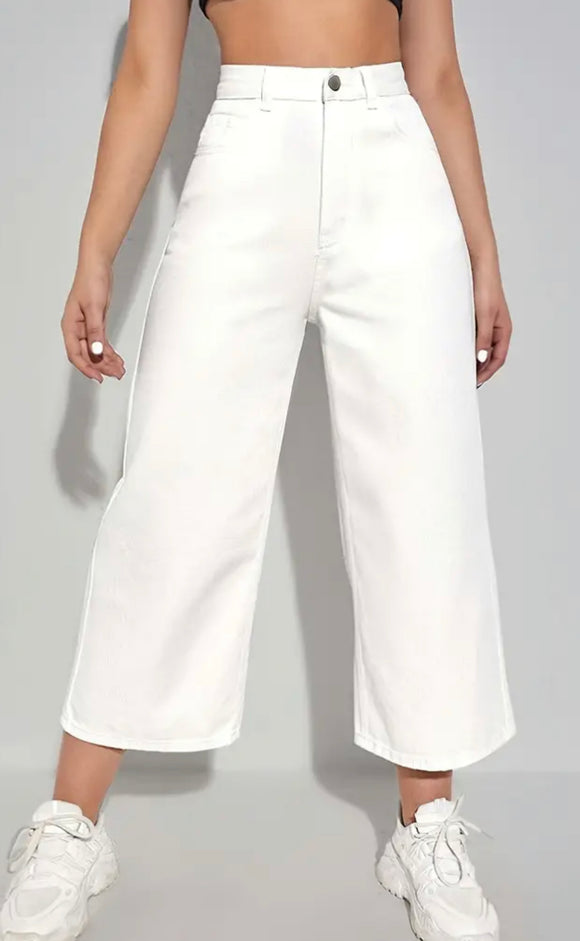 White High Rise Cropped Jeans