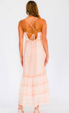 PEACH SLEEVELESS RUFFLE TIERED SMOCK MIDI DRESS