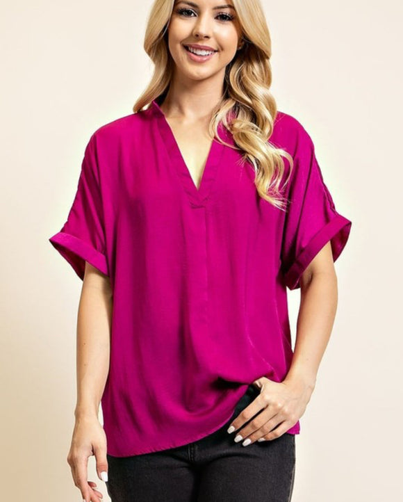 Plum Split Neck Dolman Sleeve Top